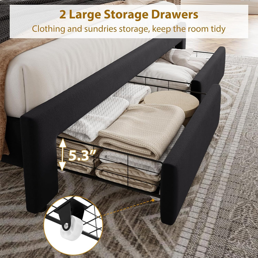 GarveeHome King Size Bed Frame with 2 Drawers, Velvet Headboard, Black