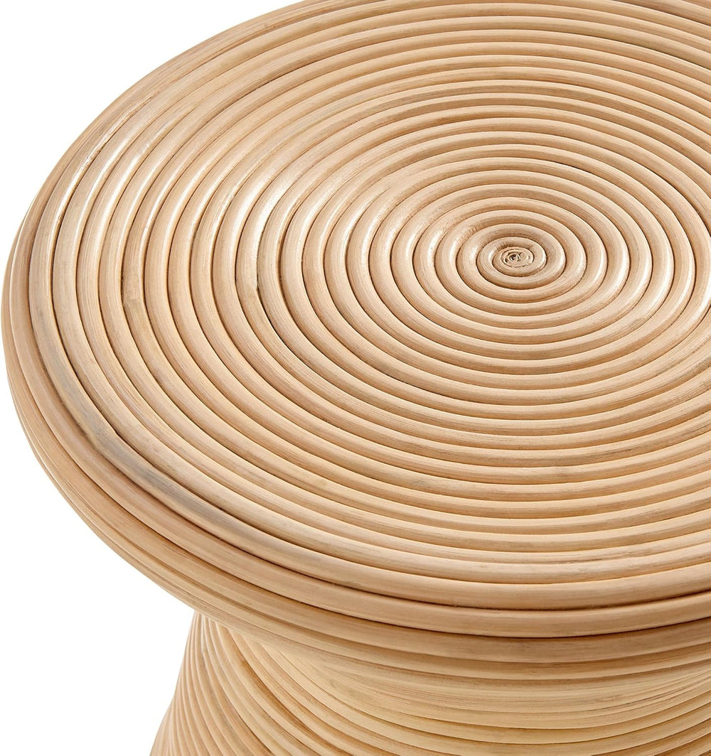 Modway Tavi Natural Rattan Hourglass Round Side Table in Natural – 16 Inch Sm...