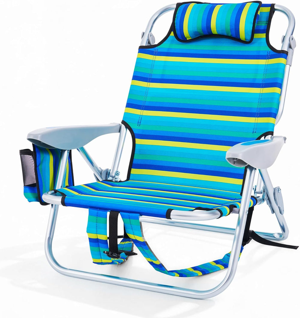 Portable Beach Chair for Adults, Outdoor Lightweight Camping Chair Lay Flat F...