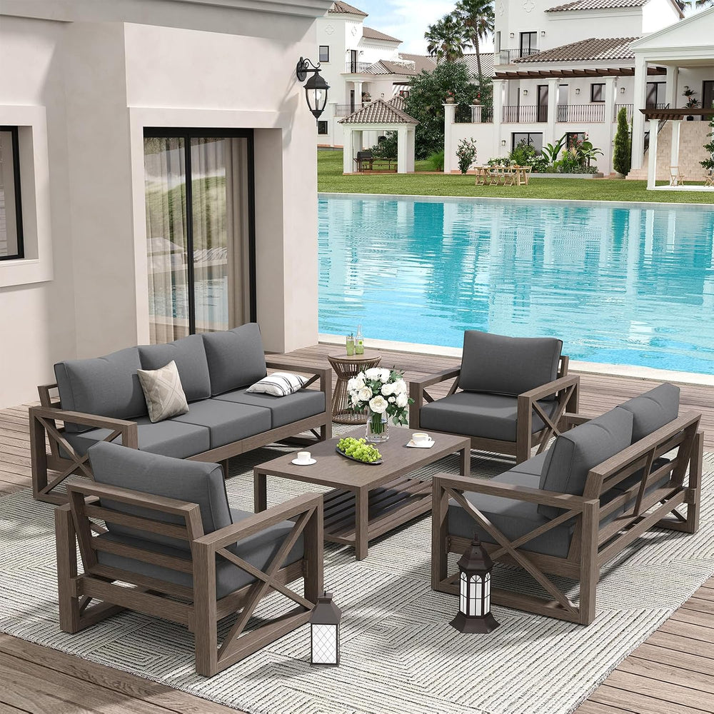 Amopatio Aluminum Patio Furniture Set, 8 Pieces Modern Metal Outdoor Furnitur...