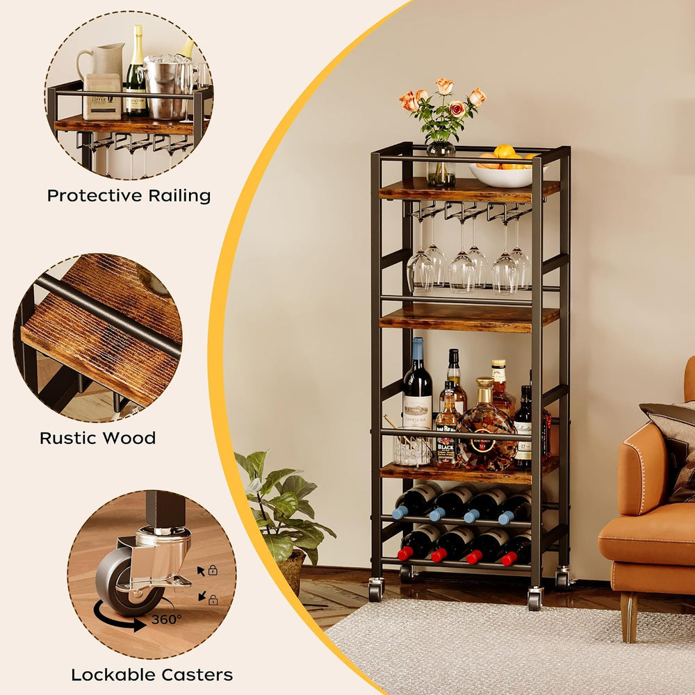 Homeiju Small Bar Cart with 5-Tier Shelf, Mobile Kitchen Shelf with Wine Rack...