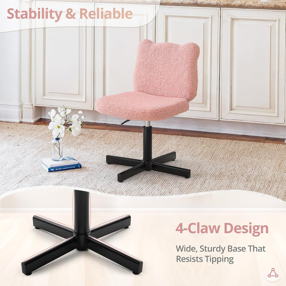 LUE BONA Adjustable Vanity Stool Chair with Girly Bear Ear Wide Back, 360° Sw...