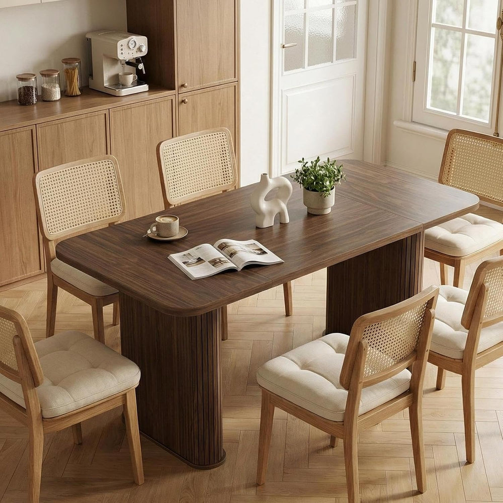 GarveeHome 62 Inch Table - Set for 6-8 People, Wooden Kitchen Table with Gril...