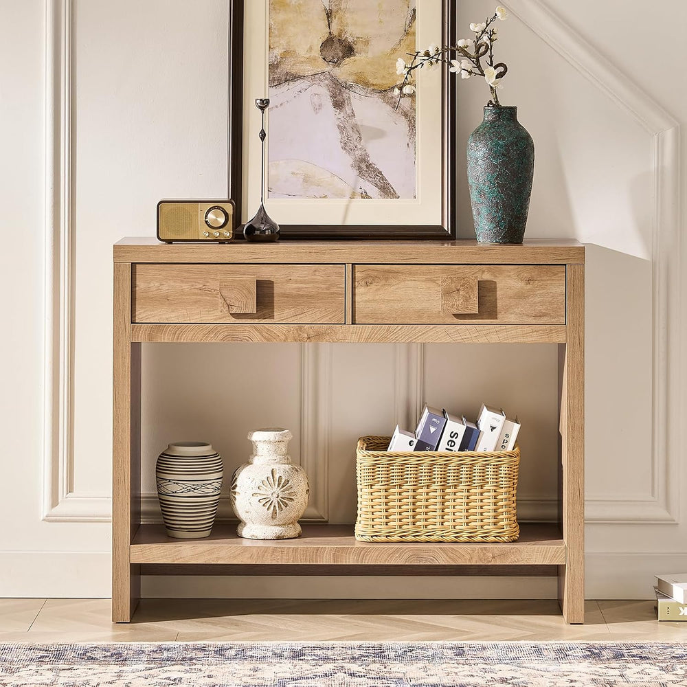 ONBRILL 40 Inch Narrow Console Table with Drawers and Open Shelves | Entryway...