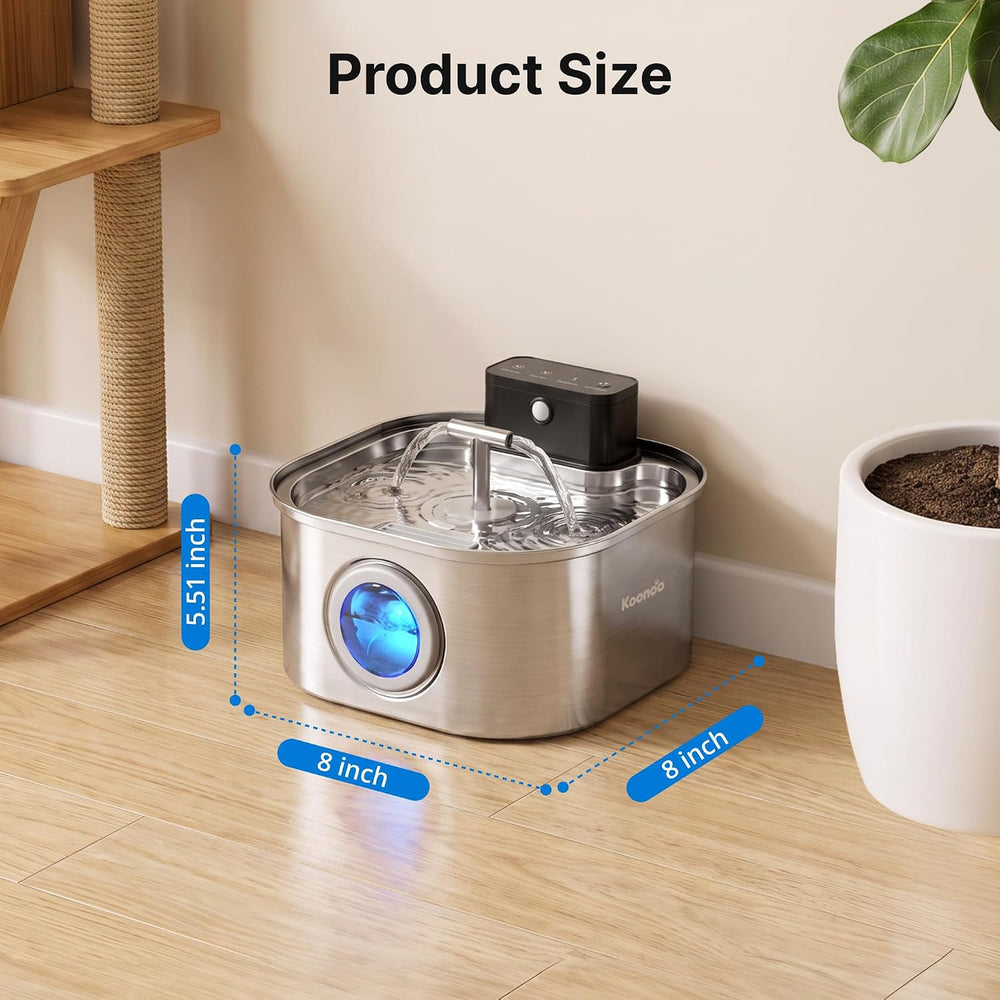 Wireless Cat Water Fountain Stainless Steel 3.2L, Battery Operated Pet Water ...