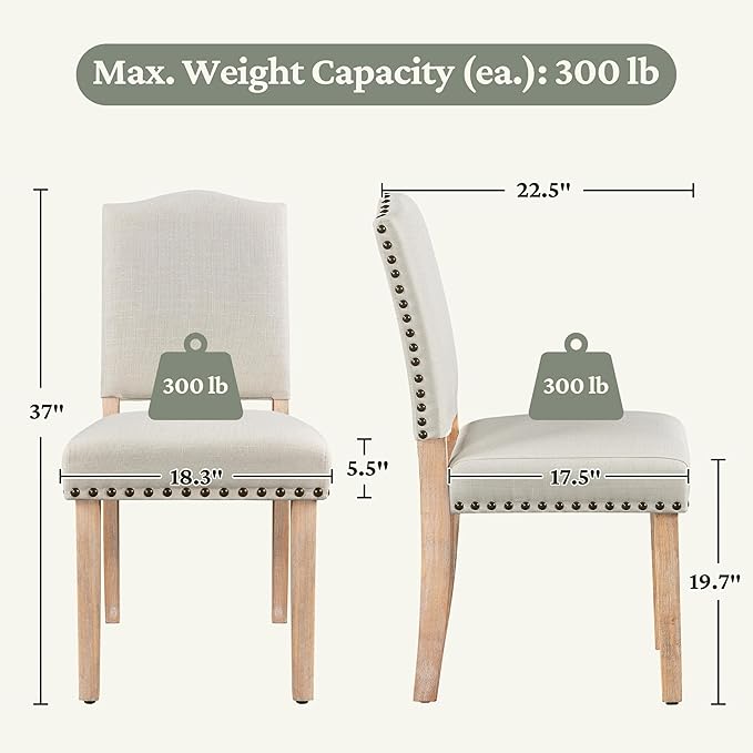 Yaheetech Upholstered Dining Chairs Set of 2 Classic Fabric Kitchen Chairs wi...