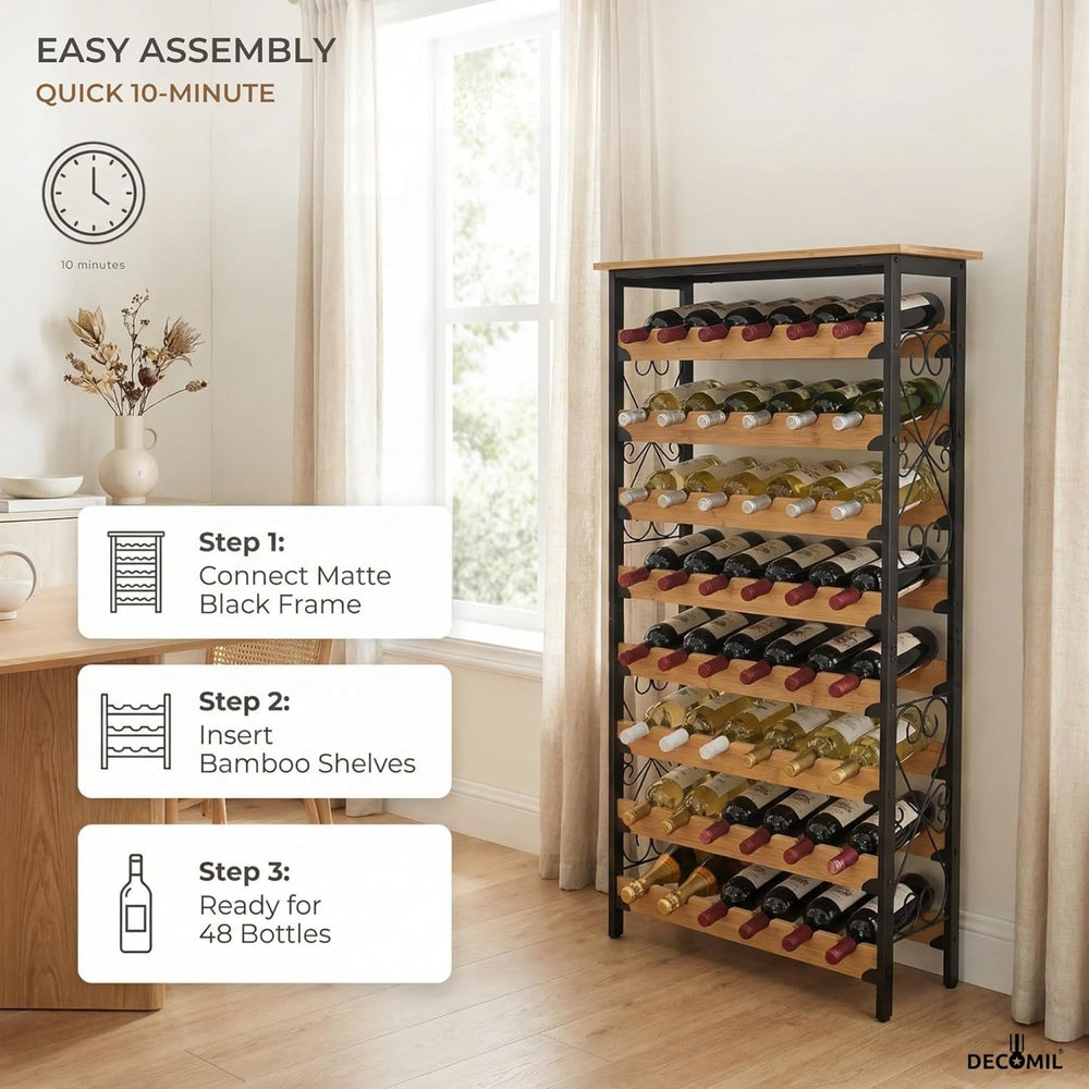 DECOMIL 48 Bottle Wine Rack, Freestanding Floor Storage Organizer with Real B...