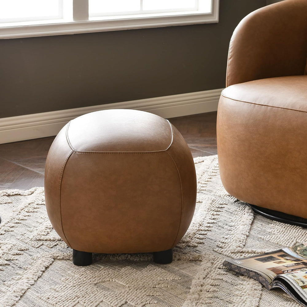 KINWELL 23" Wide Faux Leather Upholstered Ottoman Footrest, Camel | Livi...