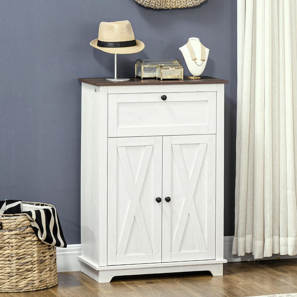 HOMCOM Farmhouse Barn Door Accent Cabinet with Double Doors White
