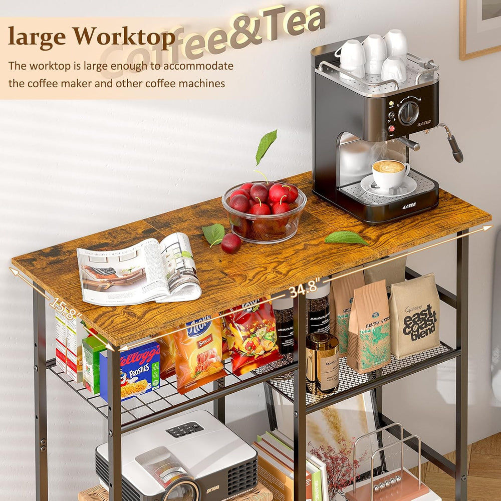 ThreeHio Rolling Kitchen Microwave Cart, 3-Tier Microwave Stand with Adjustab...
