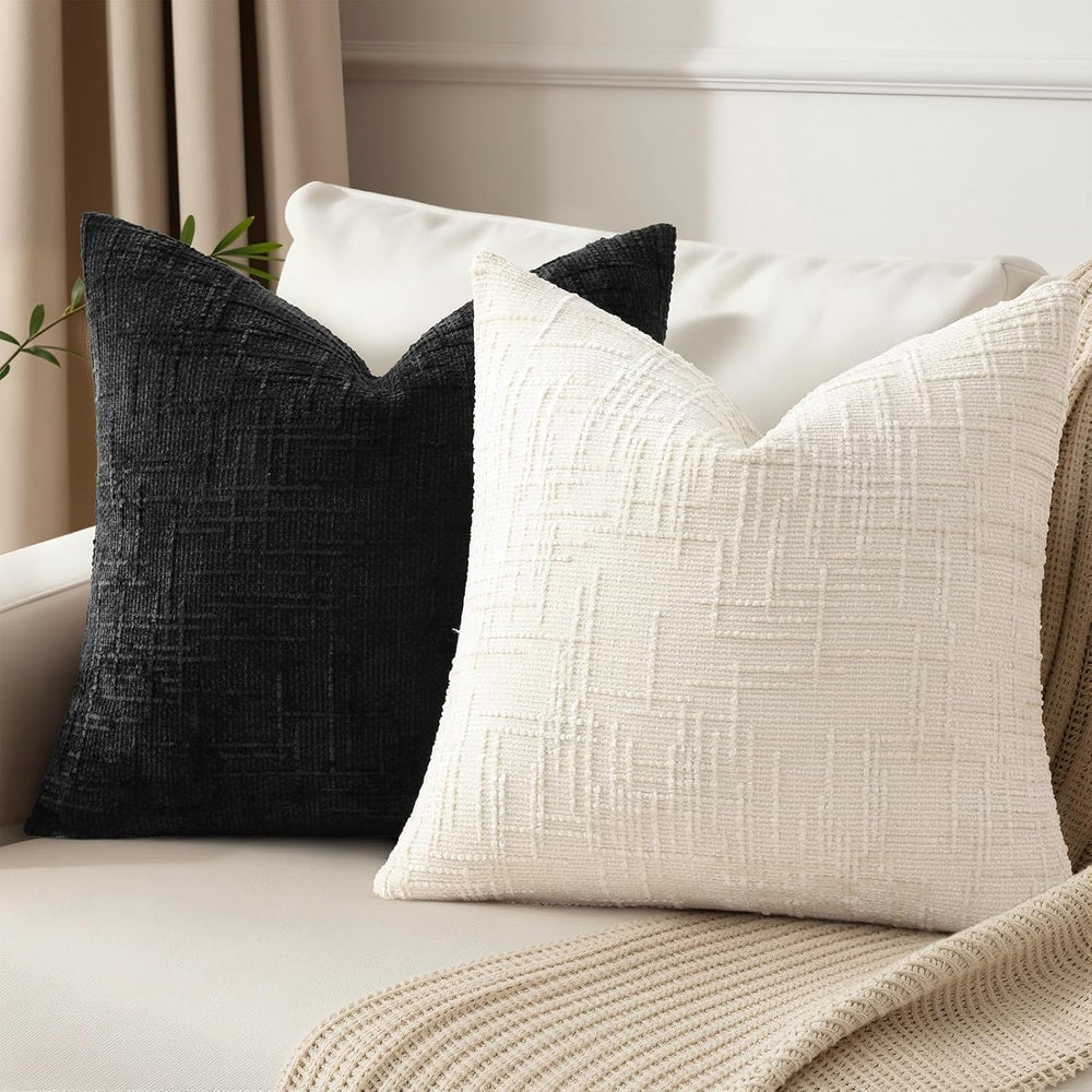 Pallene Black Textured Chenille Throw Pillow Covers 24x24 Set of 2