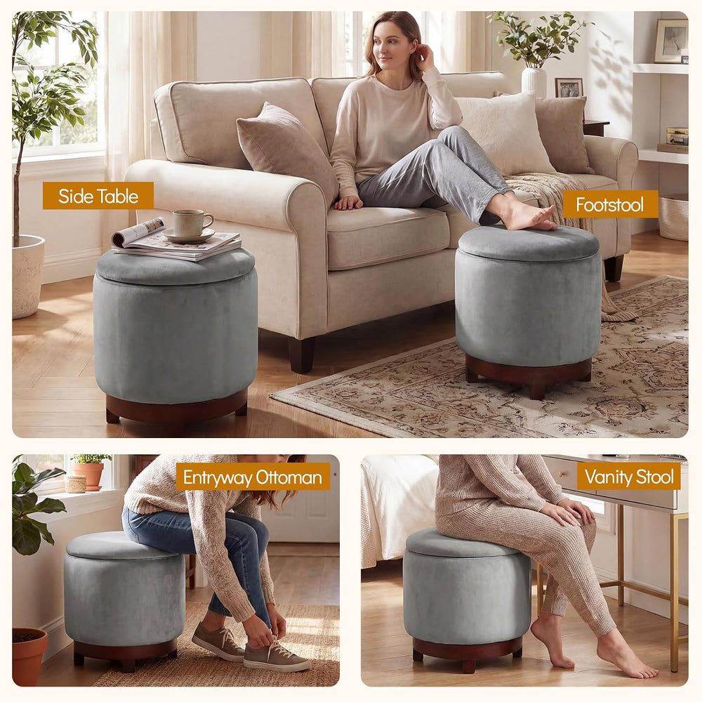 Giantex Round Ottoman with Storage, 360° Swivel Velvet Vanity Stool with Remo...