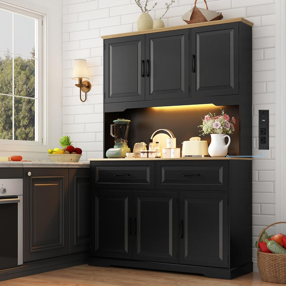 71" Tall 47" Wide Large Pantry Storage Cabinet w/ Power Outlet,LED ...