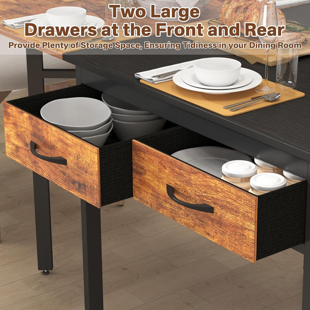 Folding Dining Table,Dining Room Table with Drawers,Industrial Extendable Tab...
