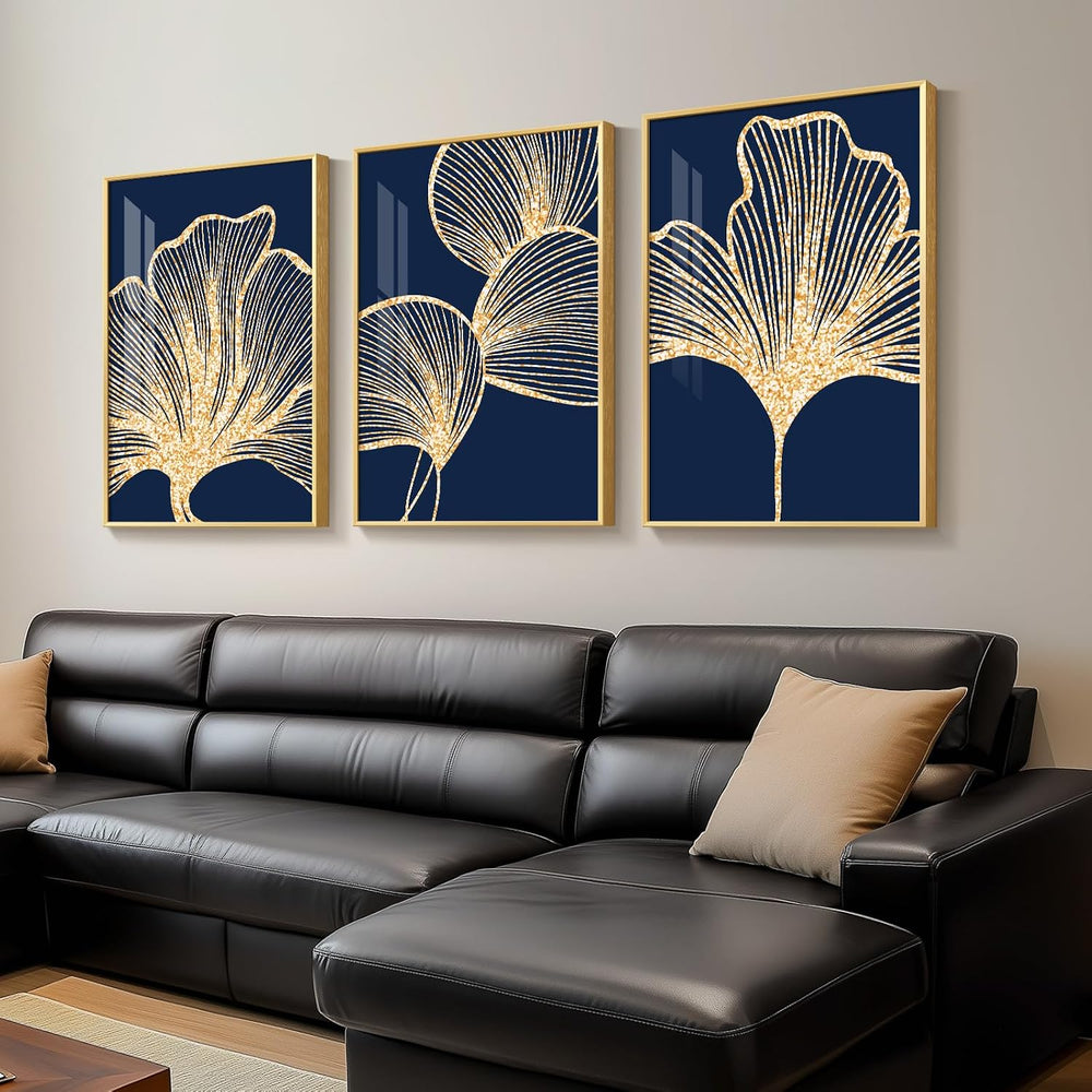 Large Framed Modern Luxury Wall Art for Living Room, 3 Piece 24x36 In