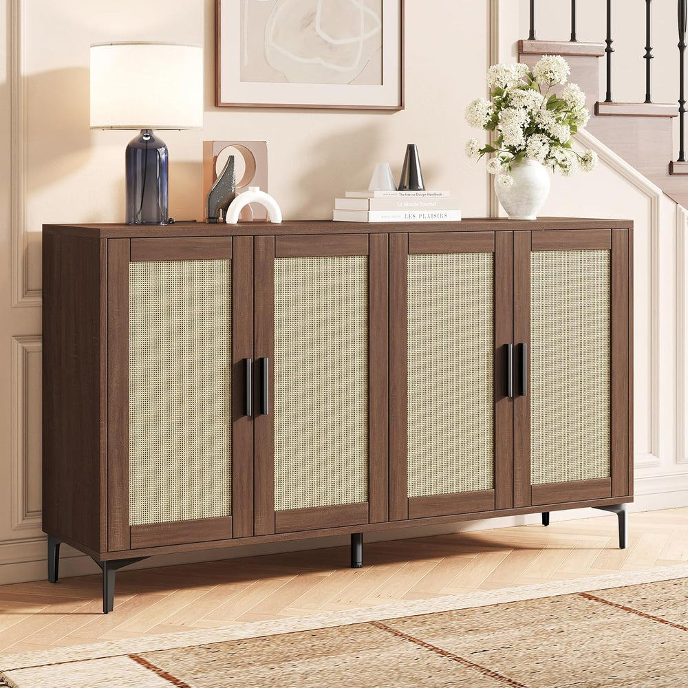 Luoxiao Sideboard Buffet Cabinet, Mid Century Modern Rattan Storage Cabinet