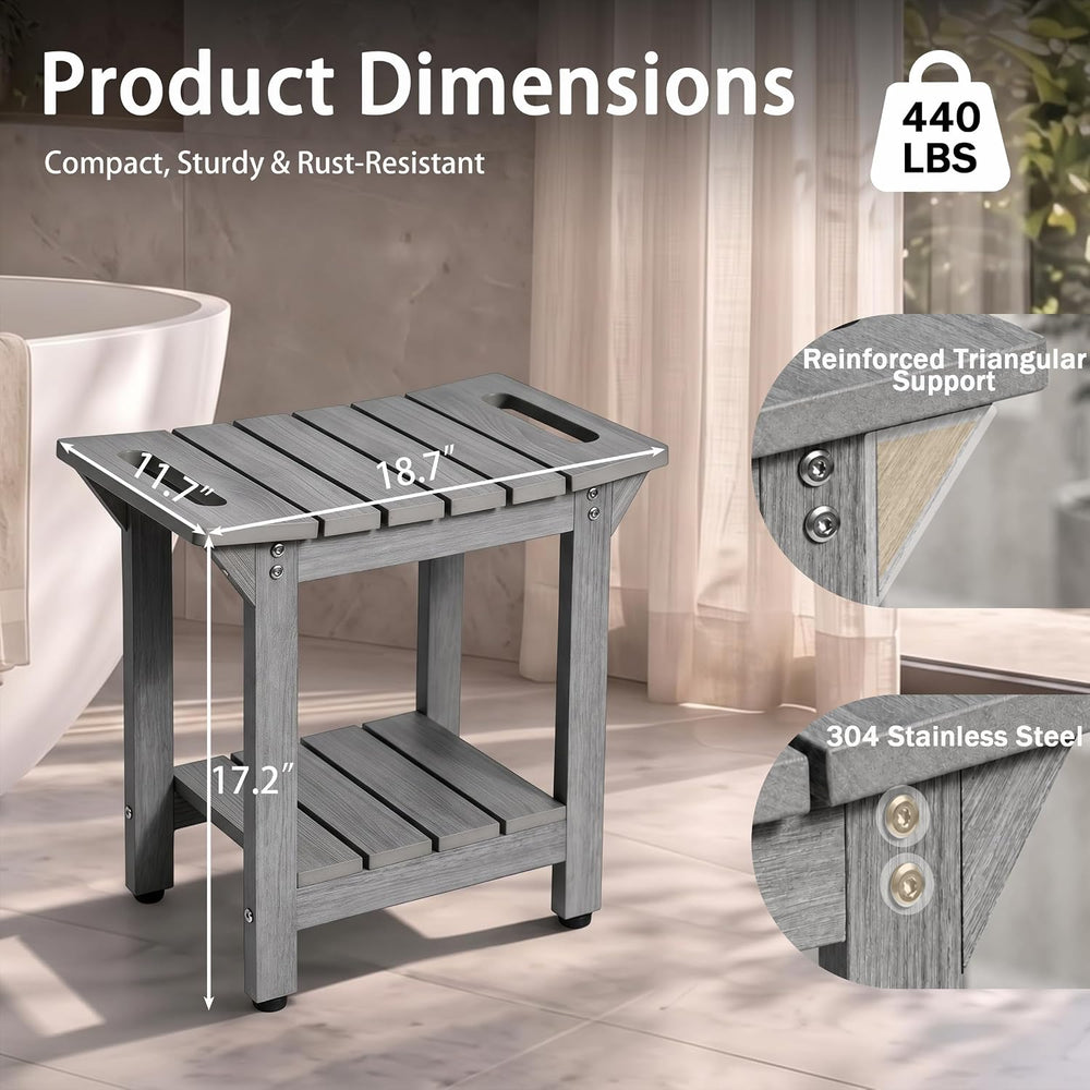 Waterproof HDPS 18.7" Shower Bench, Shower Chair for Inside Shower, Gray