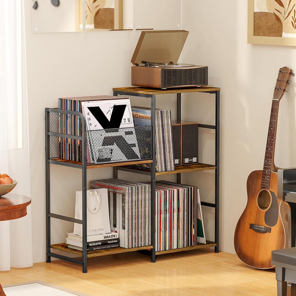 ThreeHio Record Player Stand, Turntable Stand with Vinyl Storage Holds up to ...