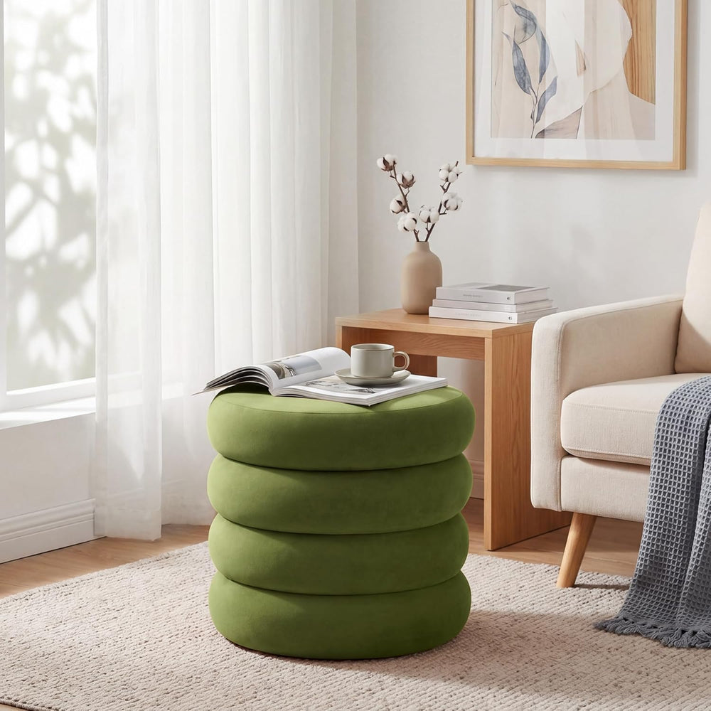 Velvet Storage Ottoman Set of 2, Compact Round Tufted Pair with Removable Lid...