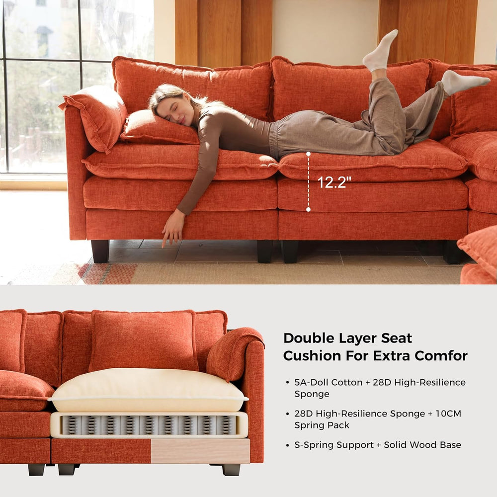 ELUCHANG 114" Oversized Modular Sectional Sofa, Comfy Chenille Cloud Cou...