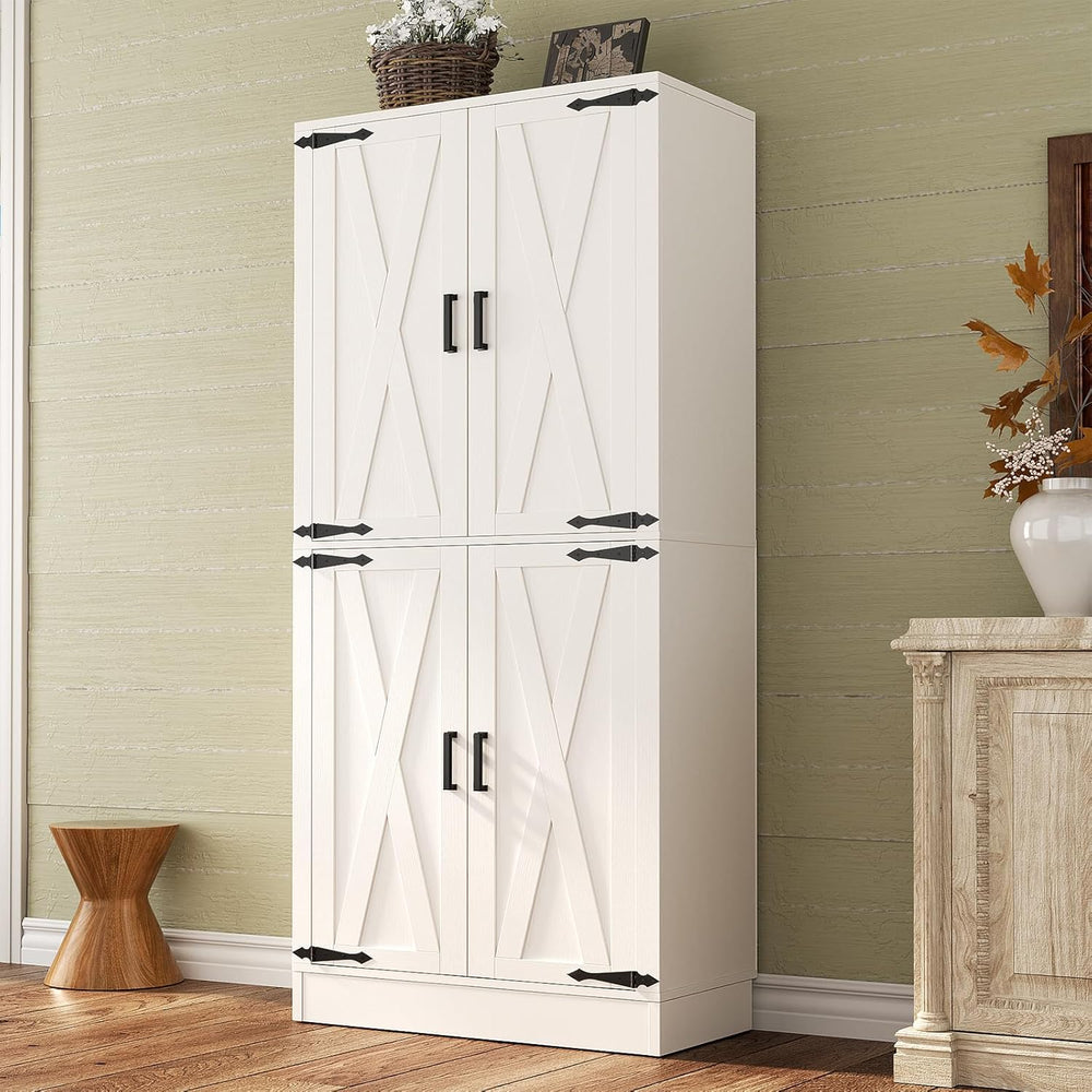 Unikito 71" Tall Kitchen Pantry Storage Cabinet with Farmhouse Barn Door...