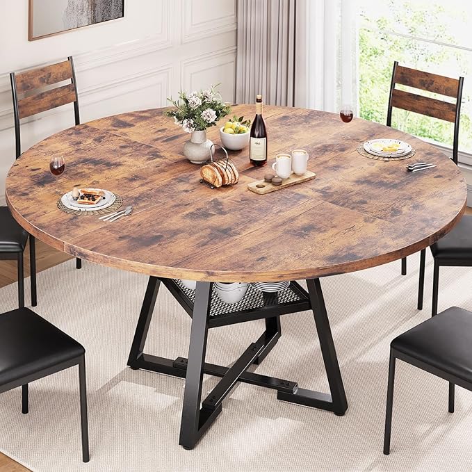 51'' Round Dining Table for 6,Kitchen Dining Room Circle Dinner Pedes...