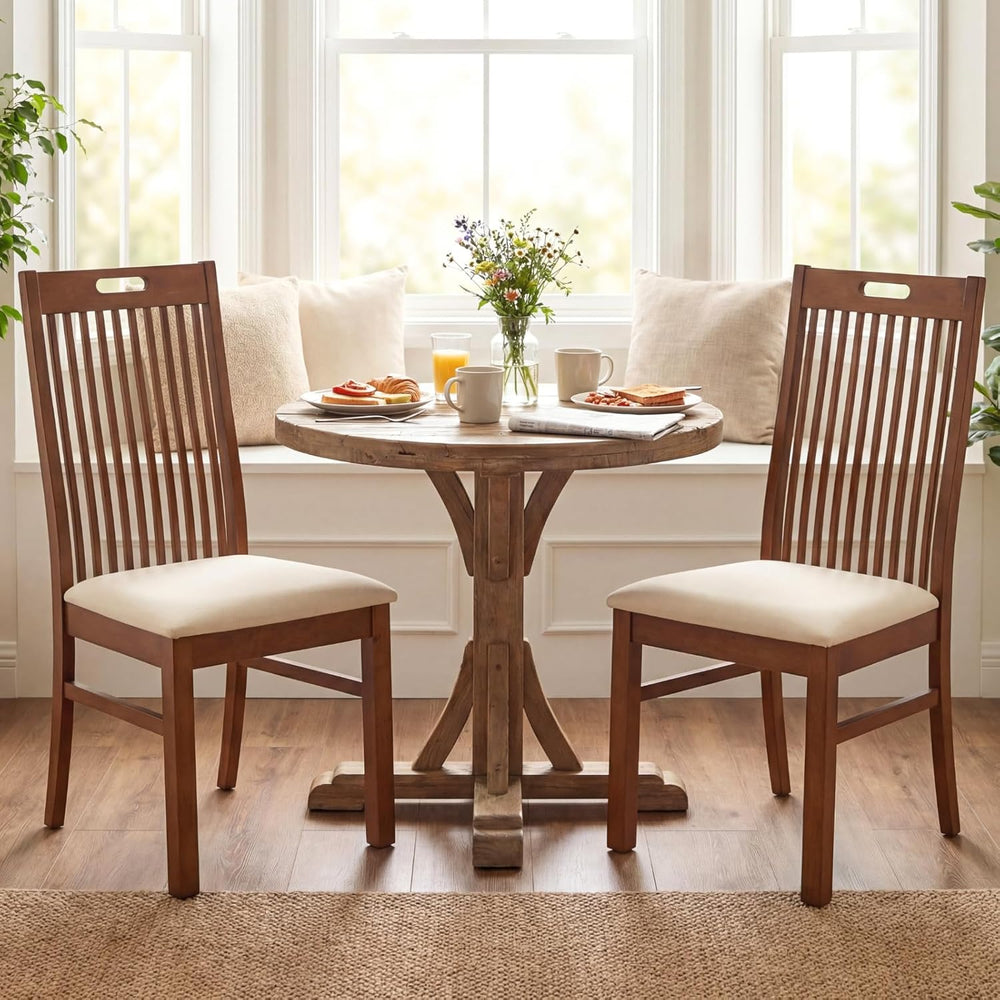 CIMOTA Walnut Wood Dining Chairs Set of 2, Farmhouse Wooden Kitchen Chairs wi...