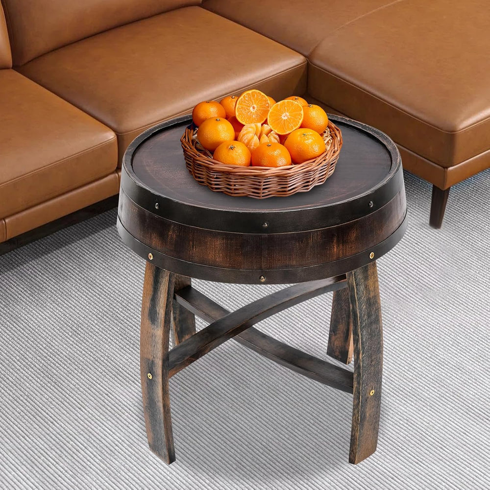 Whiskey Barrel Table 24 Inch Tall Wine Barrel End Table Rustic Round Wooden B...