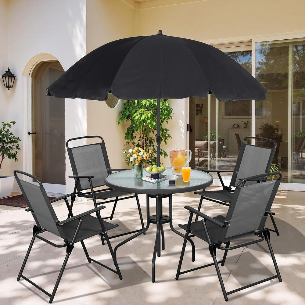 Vongrasig 6 Piece Folding Patio Dining Set,Small Metal Outdoor Garden Patio T...