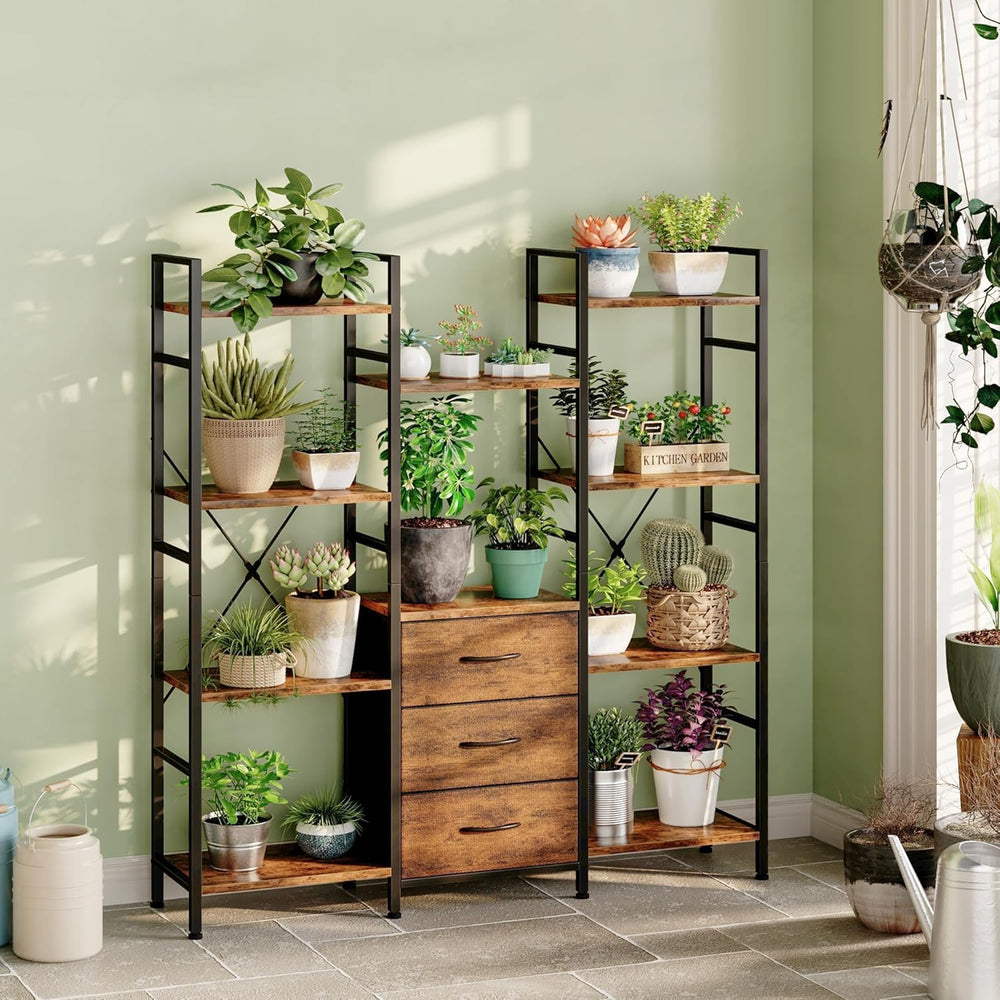 AFLUI Triple Bookshelf with 3 Fabric Drawers, 4-Tier Book Shelf and 10 Displa...