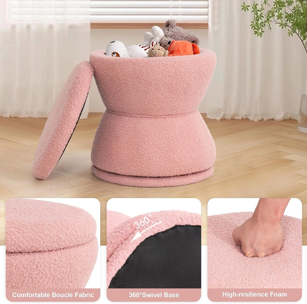 DHMAKER Round Storage Ottoman, Swivel Teddy Vanity Stool Chiar,Modern Sherpa ...