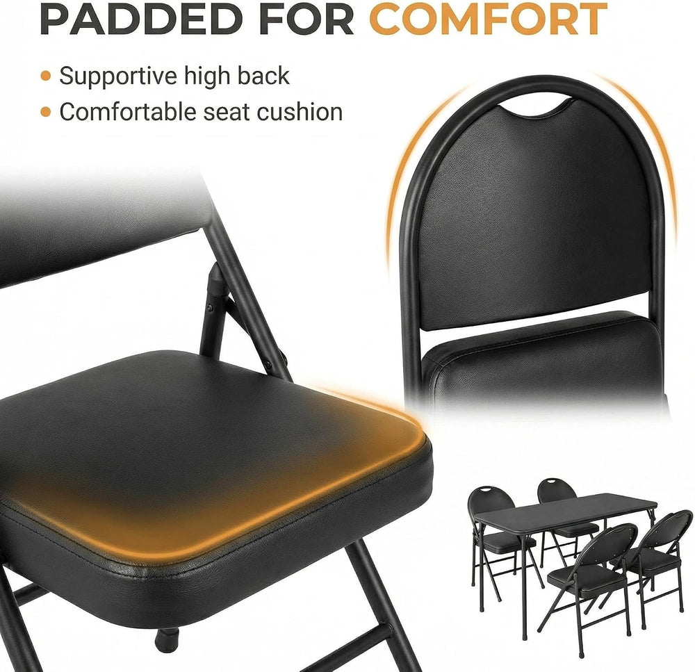 IDEALHOUSE 5 Piece Protable Folding Card Table and Chairs Set, Black | Foldab...