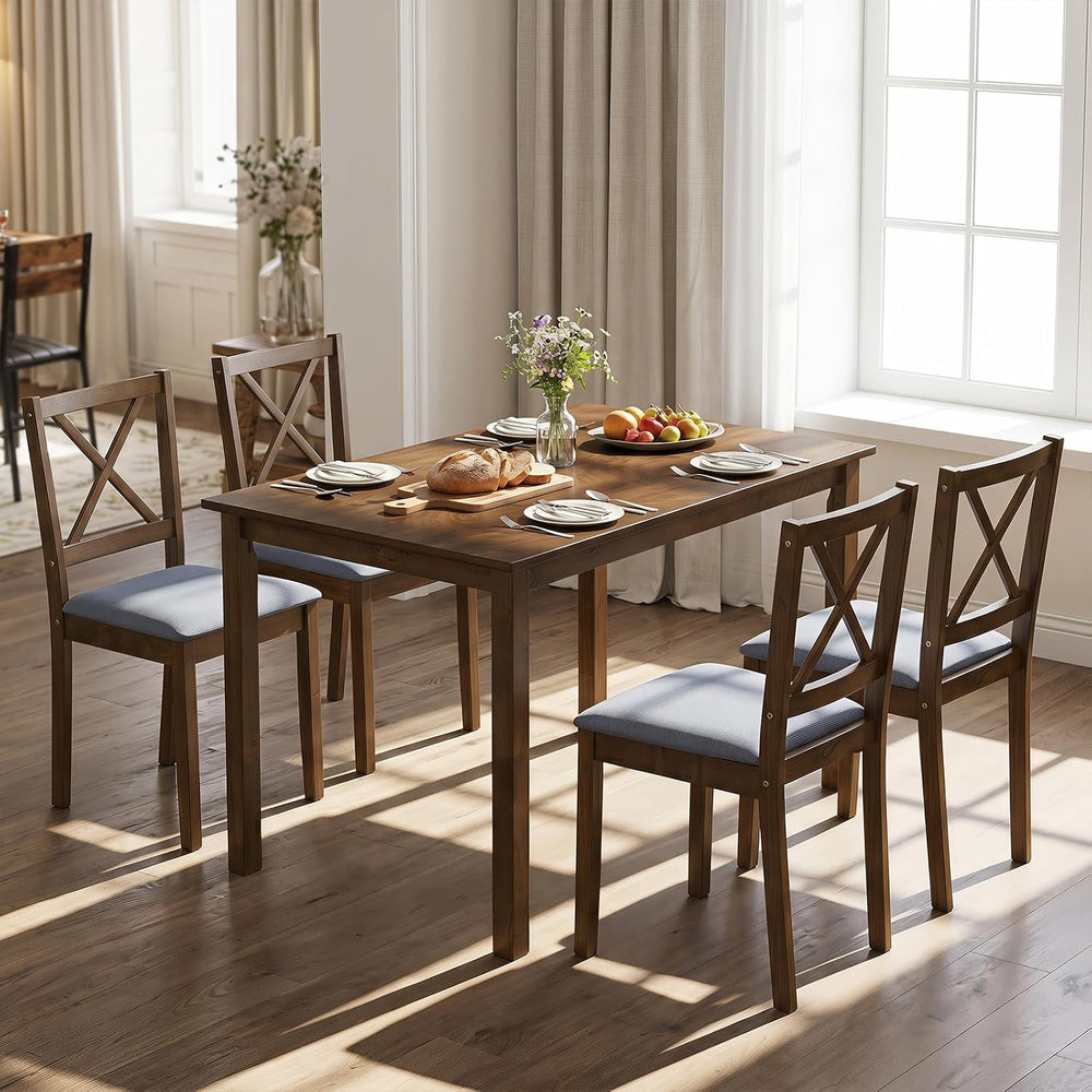 Giantex Dining Table Set for 4, Wood Kitchen Table with Upholstered Chairs | ...