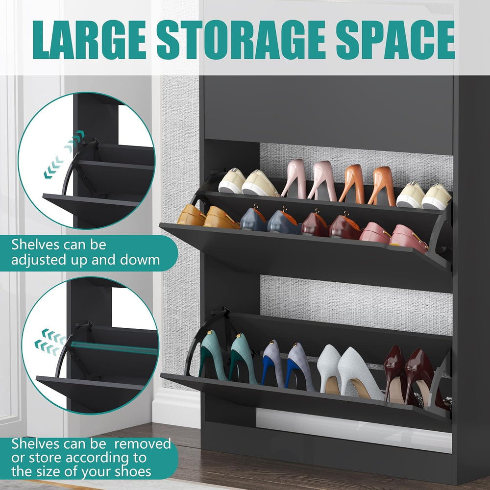 Narrow Shoe Cabinet for Entryway, Slim Shoe Storage Cabinet with 3 Flip Drawe...