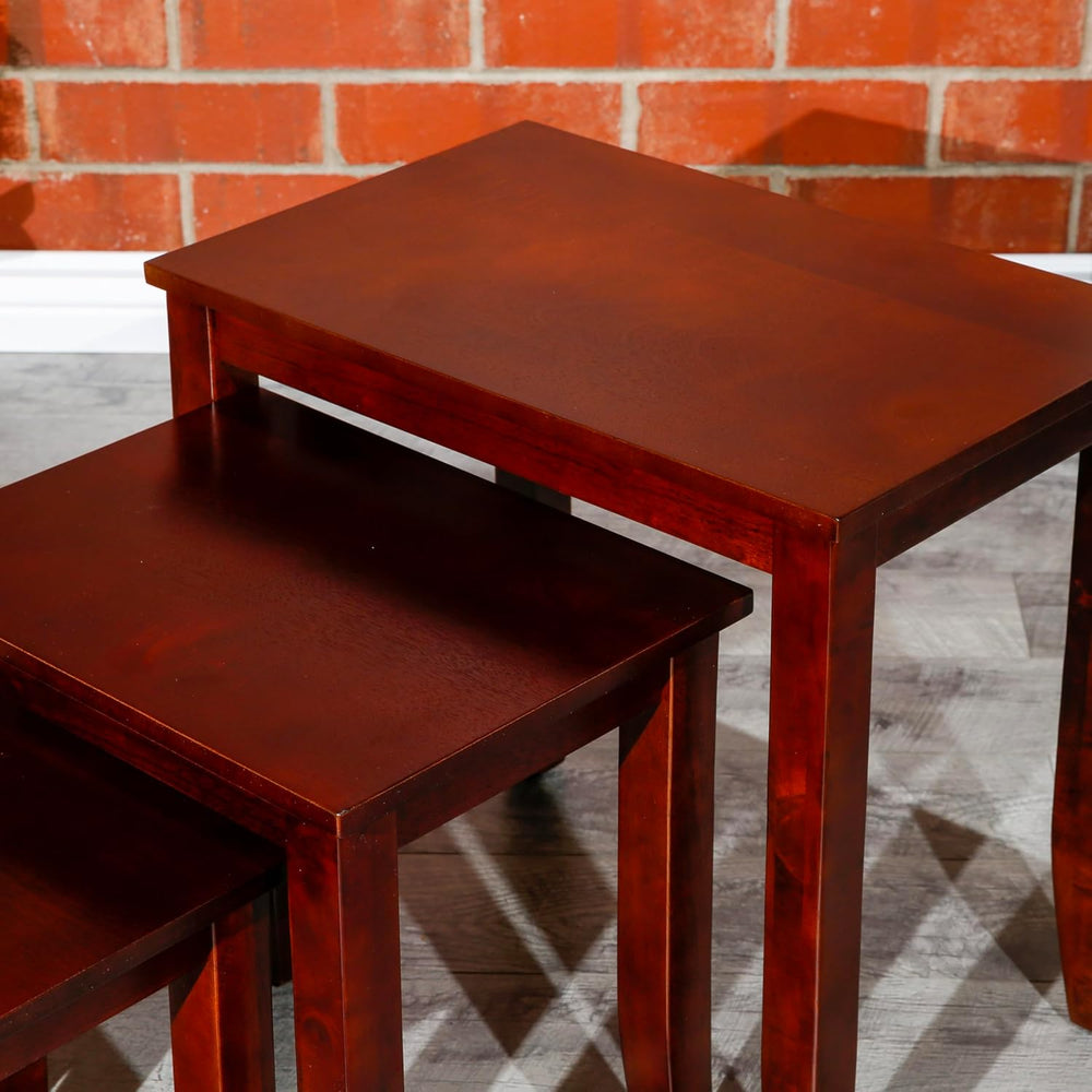 3-Piece Nesting Table Set, Cherry, Space-Saving and Elegant, Perfect for Livi...