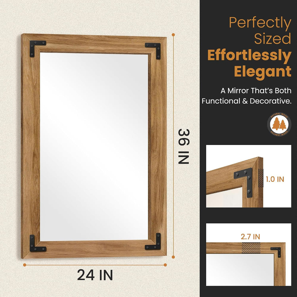 Wood Framed Bathroom Vanity Mirror for Wall, 24"x36" Farmhouse Mirror