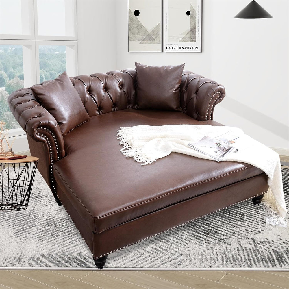 63" Oversized Chaise Lounge Chair, Double Chaise Lounges Sofa, Faux Leat...