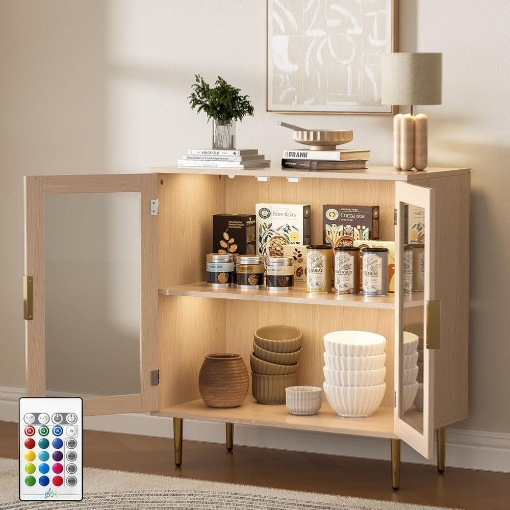 Housoul Buffet Cabinet with LED Lights, Sideboard Cabinet with 2 Doors Acryli...