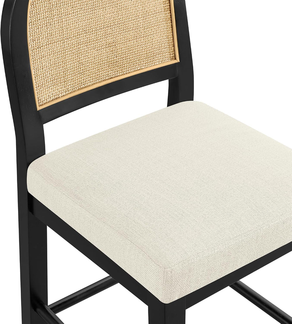 KISLOT Upholstered Rattan Bar Stools, 30'' Bar Height, Set of 2, Black