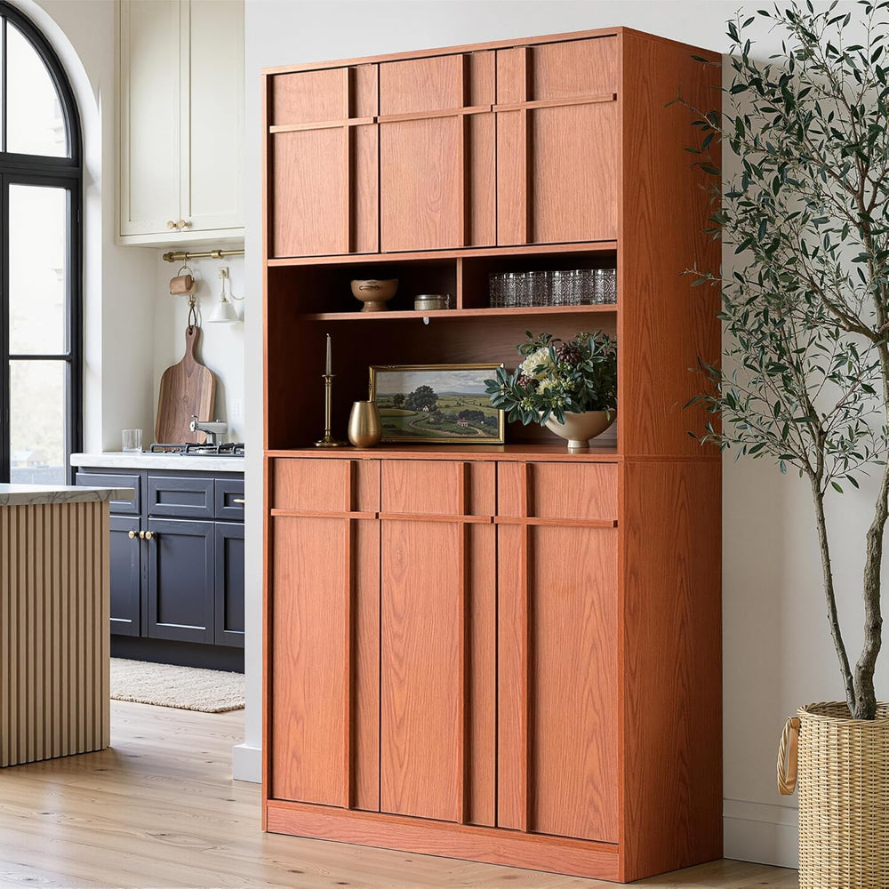 72" Pantry Cabinet, Tall Kitchen Pantry Storage Cabinet with Countertop,...