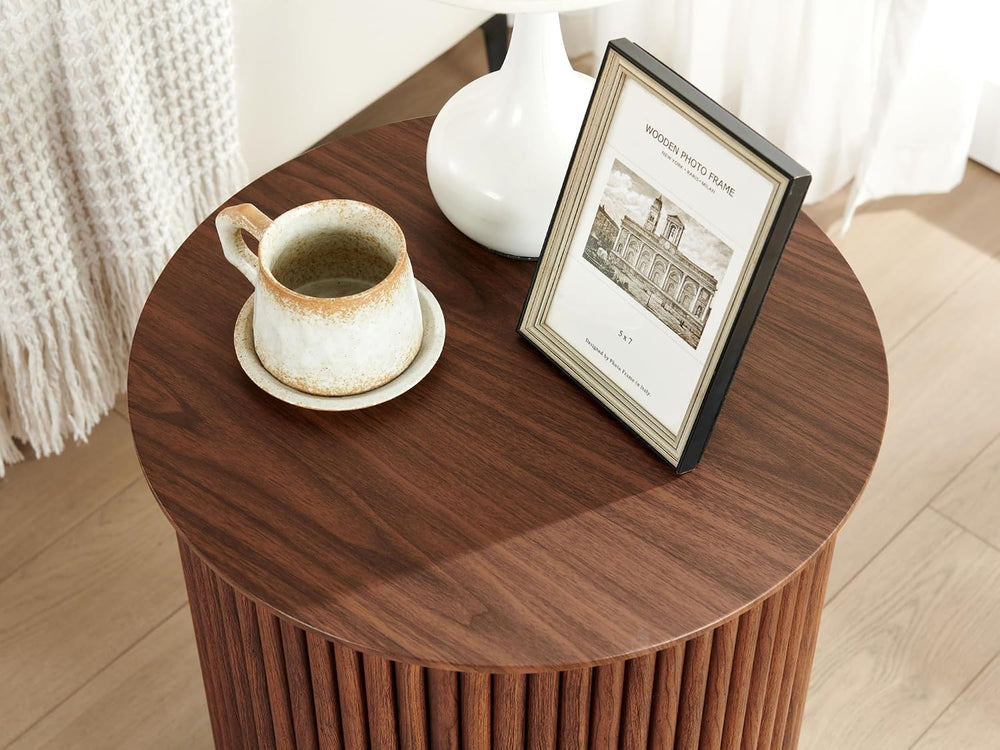 AVZEAR Small Round Side Table Fluted Night Stand Set of 2, 17.7" Mid Cen...