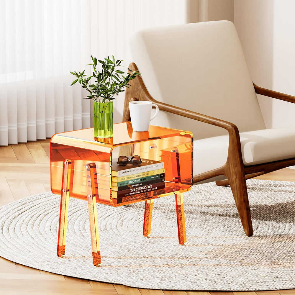 Acrylic Side Table, 2-Tier End Table with Open Storage for Small Spaces, Clea...