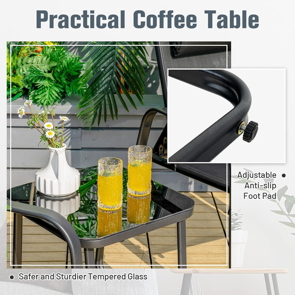 Tangkula 3-Piece Outdoor Bistro Set, Patio Stackable Chairs with Adjustable &...