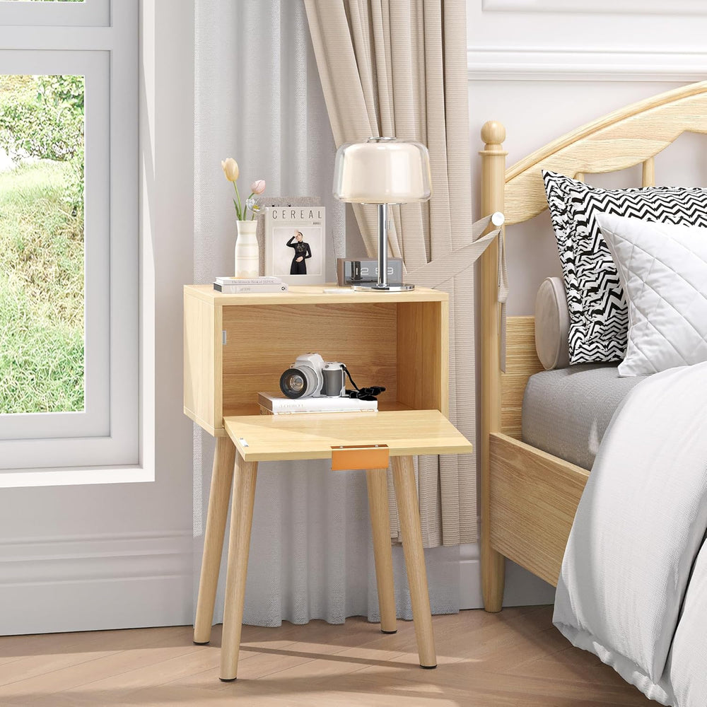 Nightstands Set of 2, Bedside Table with Rattan Door, Boho End Table with Sol...