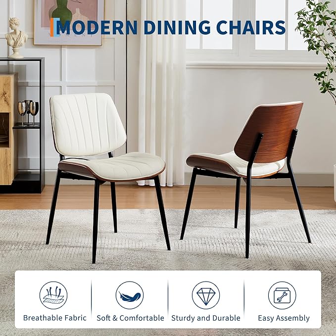Garvee Dining Chairs Set of 2, Mid-Century Modern Upholstered Retro PU Leathe...