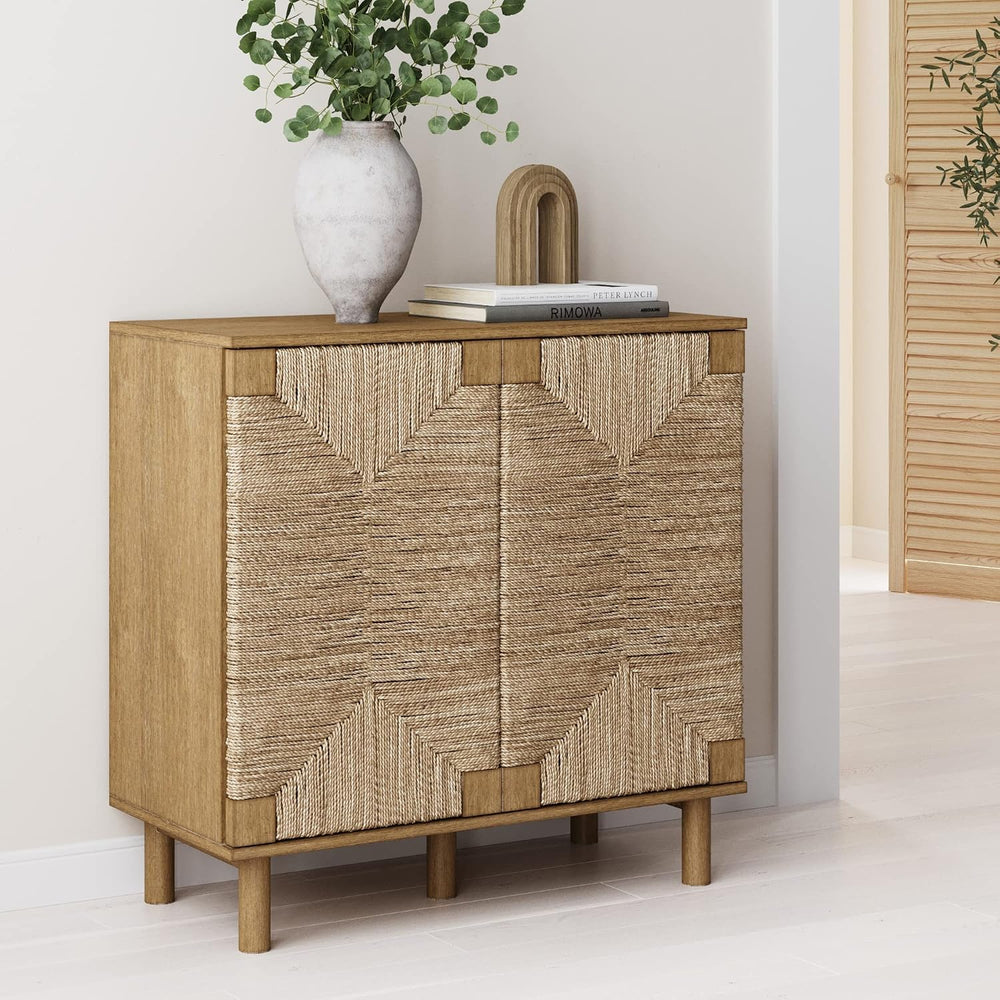 Nathan James Beacon Accent Buffet Sideboard Cabinet, Natural Light Wood Stora...