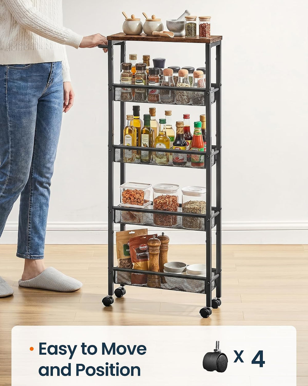 SONGMICS HOME Slim Rolling Cart, 5-Tier Storage Cart with Wheels and Handle, ...