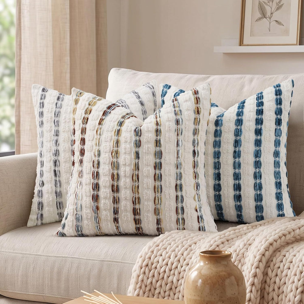 decorUhome Tufted Stripe Throw Pillow Covers 20x20 Set of 2 Blue Rust