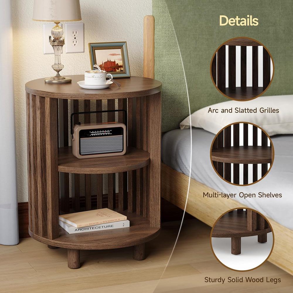 Round End Table Set of 2,Wood Side Tables for Living Room,Walnut