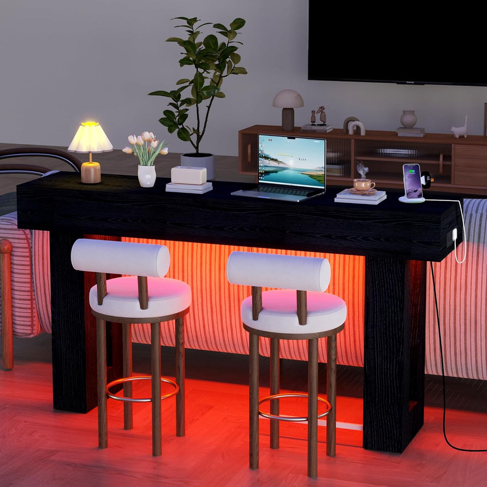 63" Extra-Long Modern Console Table with Charging Station, RGB LED Light...